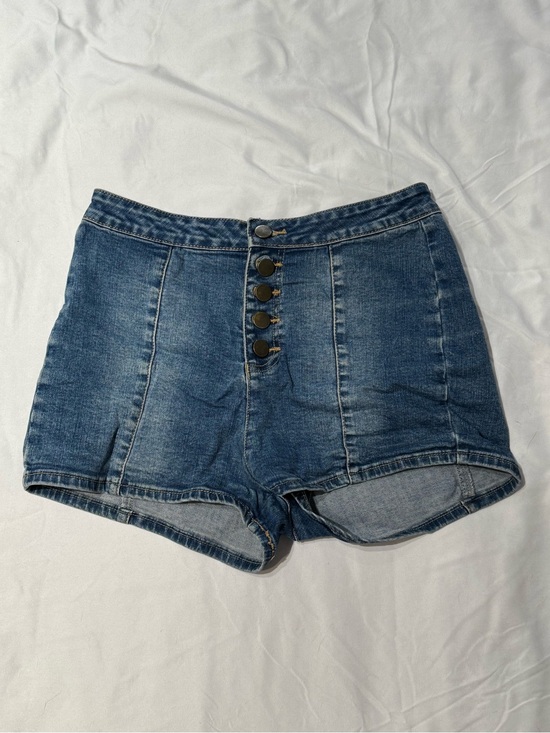 Amuse Society Pants - Amuse Society High-Waisted Button-Front Denim Shorts – Blue